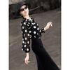 Lansere Women's French Style Polka Dot Ruffle V-Neck Blouse