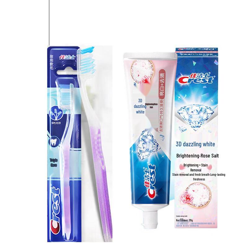 Crest Triple Care Toothbrush & 3D White Rose Salt Toothpaste Set