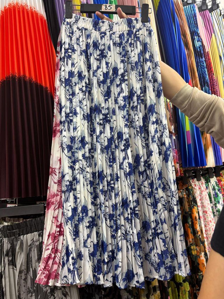 European & American Pleated Print Midi Skirt, Soft Chiffon Fabric, High Waist, Versatile Style