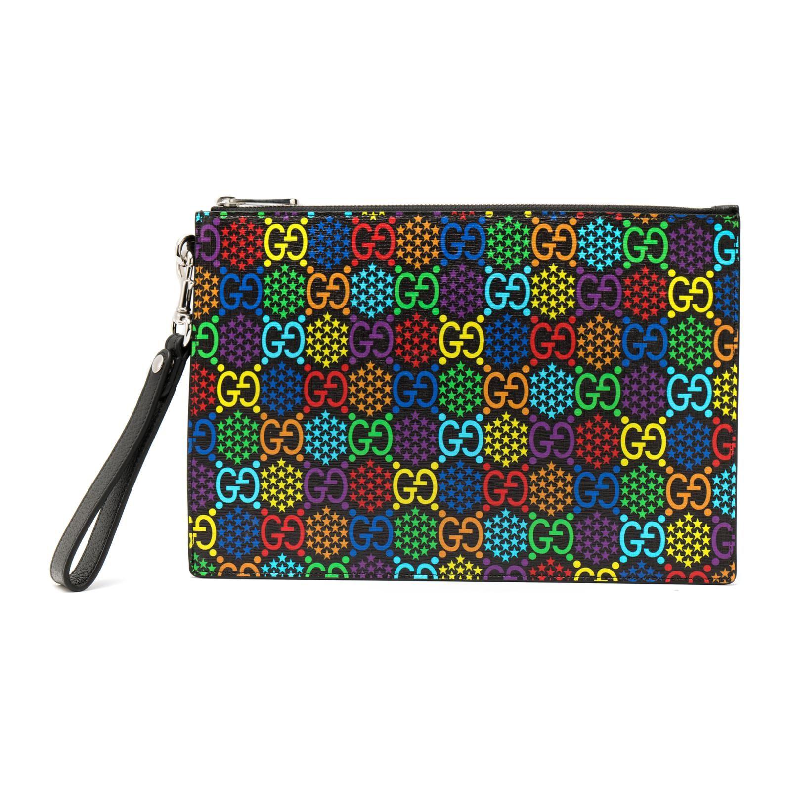 

Gucci GG Canvas Rainbow Print Leather Wristlet Clutch Bag Black Daily Party Shopping 601087-H20BN-1058 Box(Basic Set+Box)