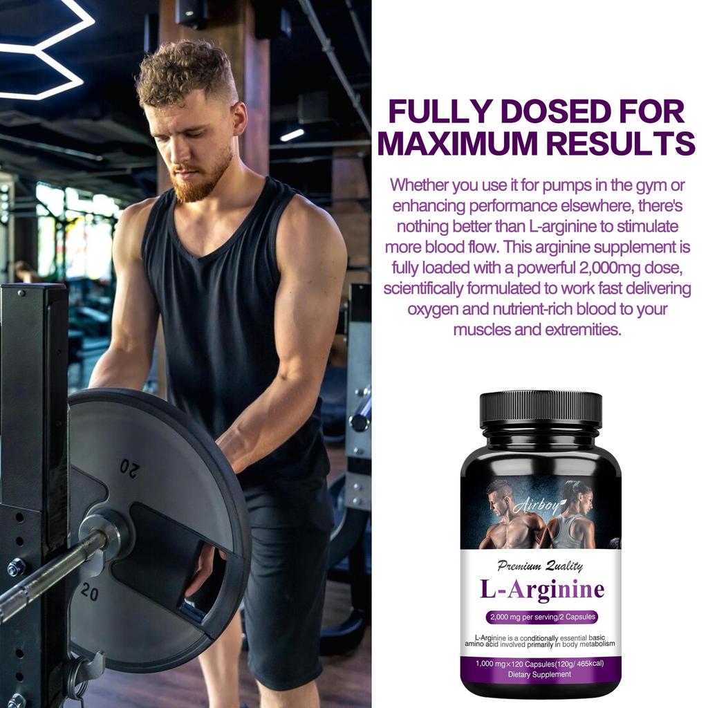 High-purity L-Arginine, 2000mg per serving, daily amino acid supplement for adults.