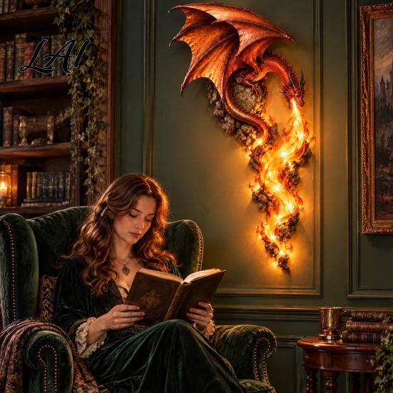 Led Night Sconce, Gothic Guardian Wall Light Dragonfire Fantasy Dragon Head Lamp, Vintage Gift
