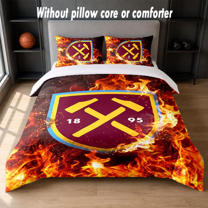 Set Biancheria da Letto West Ham United Football Design 1 Copripiumino + 2 Federe Morbido Traspirante Biancheria da Letto per la Casa