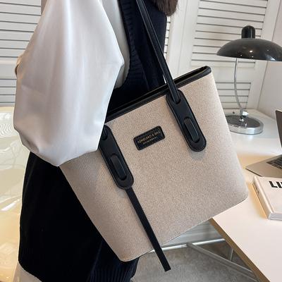 Dames Tote Bag met Grote Capaciteit Mode Contrast Kleur Canvas Dames Handtas Hoog Niveau Getextureerd Kantoor Dames Eén Schouder Tas