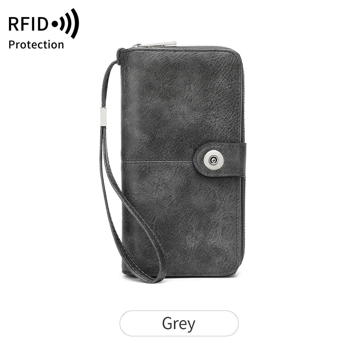 

Новый женский кошелек с несколькими отделениями для карт, кошелек на молнии и с пряжкой, ретро, большой вместимости, длинный кошелек серый