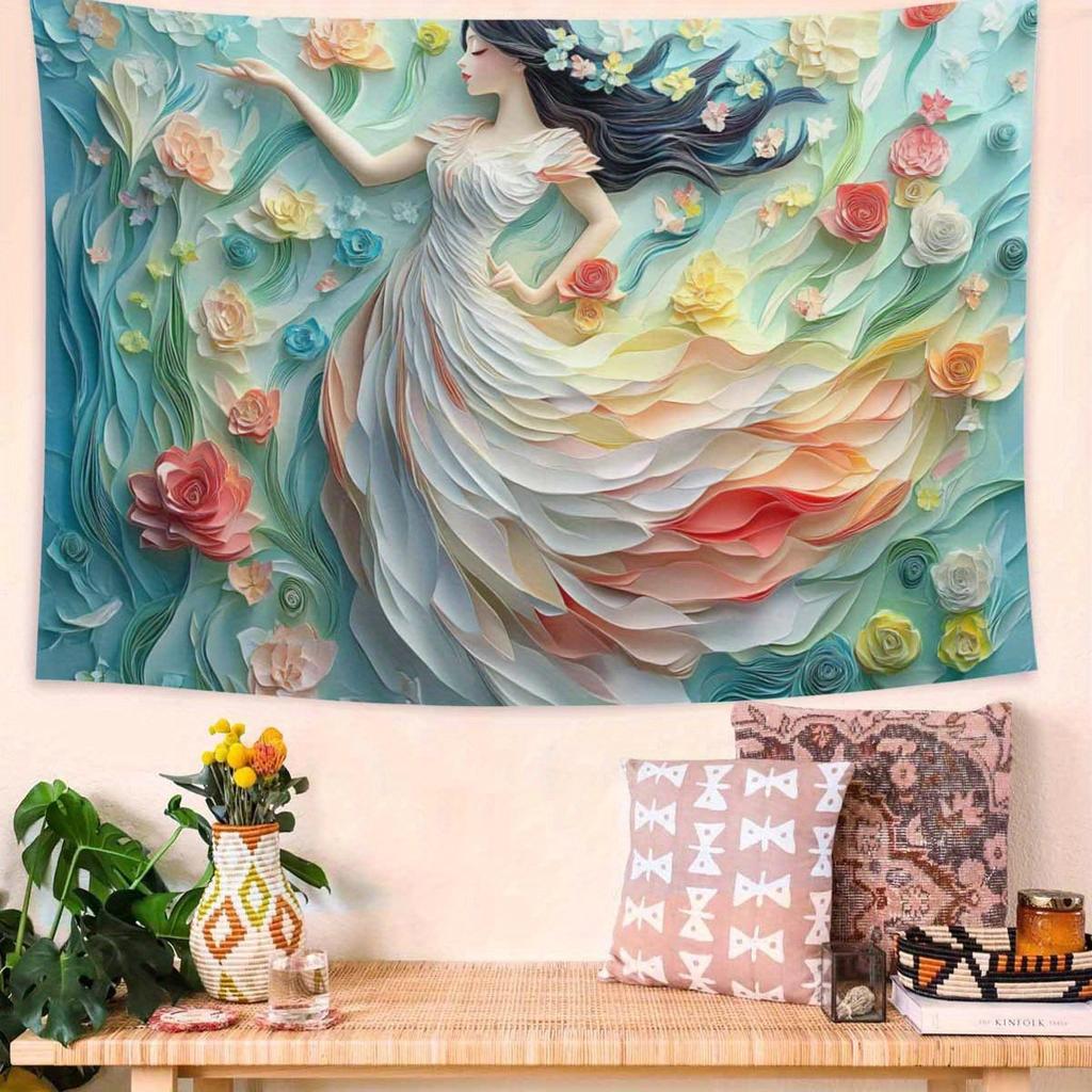Enchanting Floral Goddess Tapestry Wall Decor for Bedroom Living Room Cozy Atmosphere Style Enhancement and Home Charm