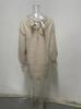 Autumn Women's V-Neck Bowknot Sweater Dress - Loose Knit Pullover