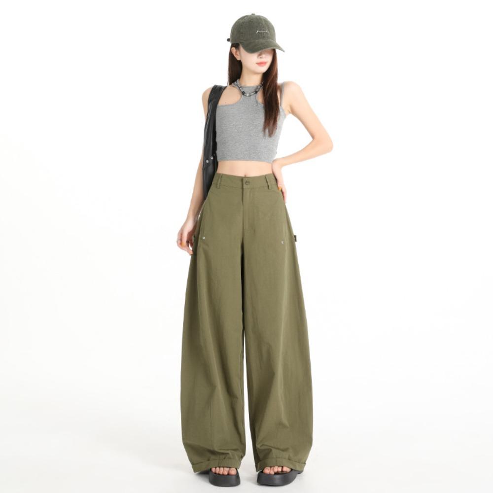 Women's High Waist Wide Leg Cargo Pants Loose Baggy Casual Trousers Solid Color Streetwear Long Pants For Spring Summer