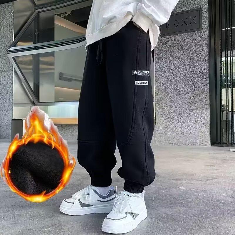 

Брюки для мальчиков Plus Velvet, осенние и зимние модели, детские осенние спортивные брюки, детские спортивные брюки для больших детей 170 чёрный