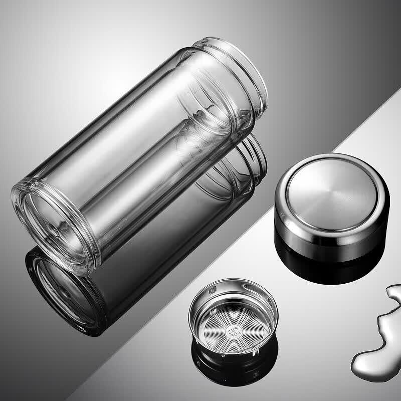 Fall-Resistant Double-Walled Borosilicate Glass Tea Infuser Bottle