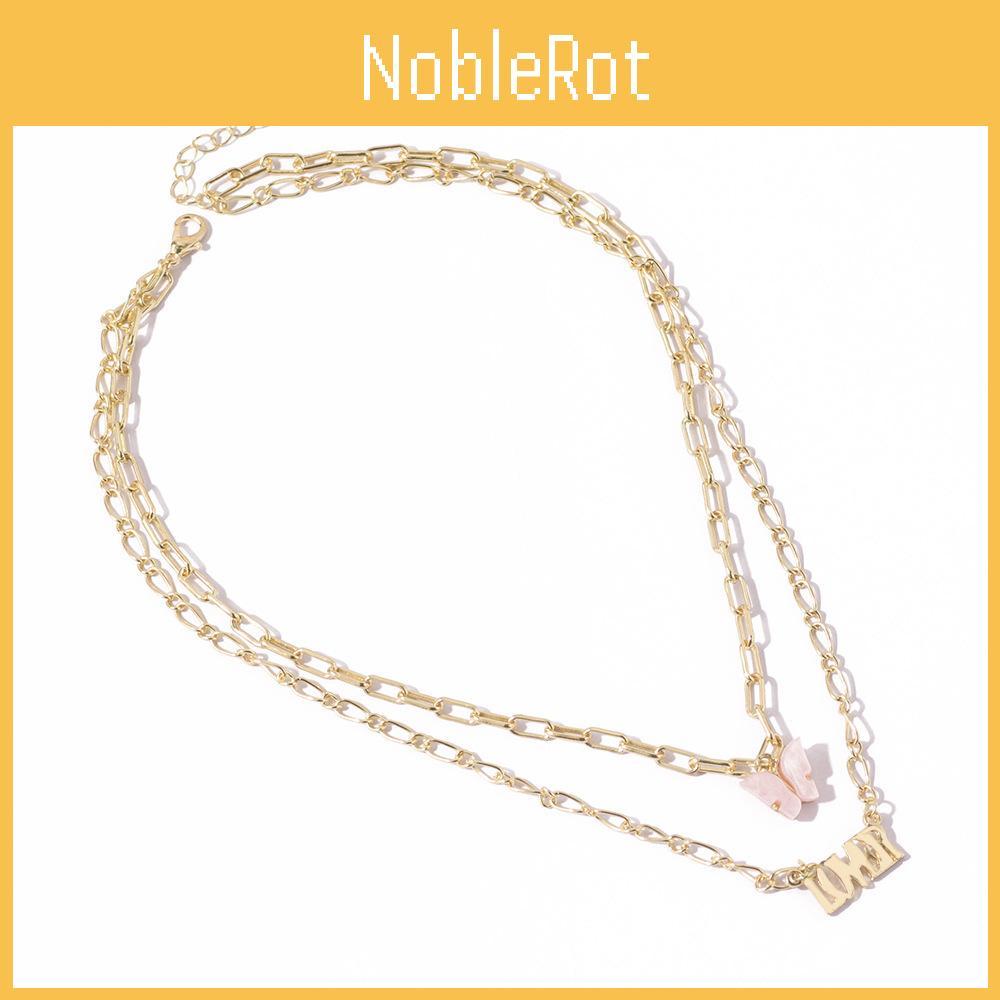 Gorgeous Alloy Double Layer Necklace With Pink Butterfly Charm Perfect For Stylish Women