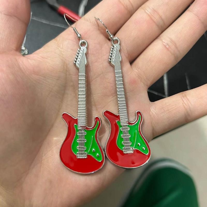 Vintage Guitar Pendant Keychain Bag Pendant Decorations Sweet Cool Dangle Earring Christmas Keyring Y2K Hair Clip