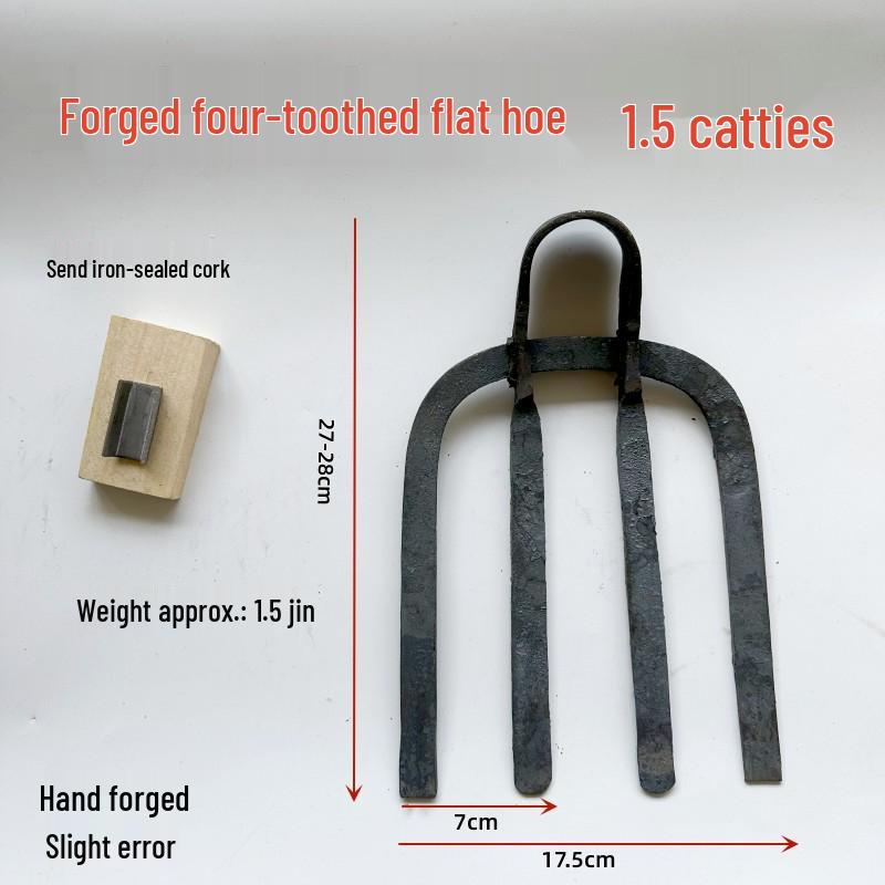 Hand-Forged Four-Tooth Steel Hoe Rake with Long Handle for Agriculture