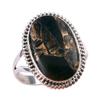 Natural Black Copper Turquoise 925 Solid Sterling Silver Jewelry Ring S.9.5 o5z73