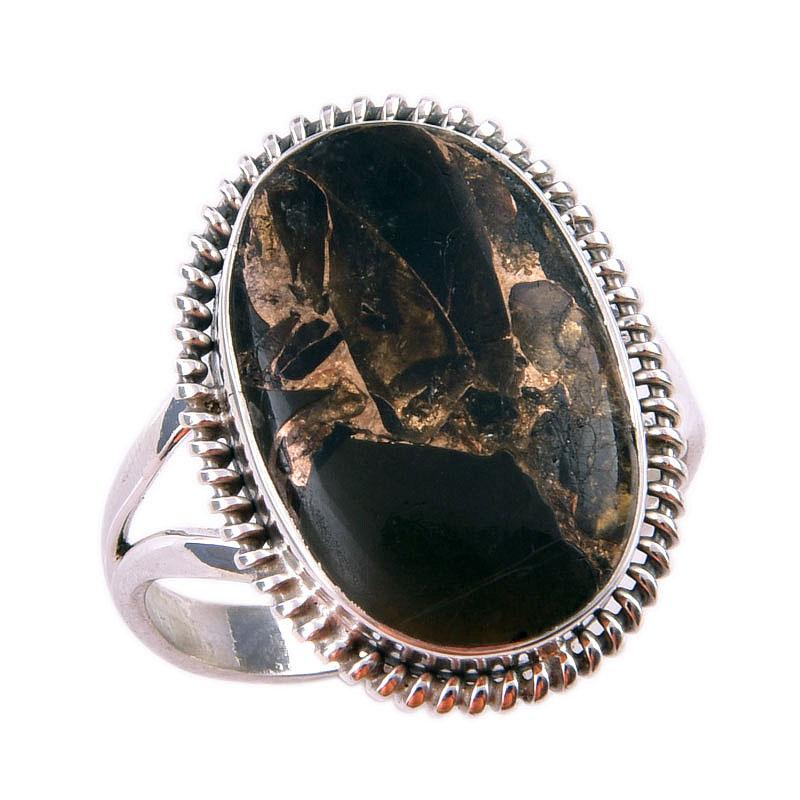 Natural Black Copper Turquoise 925 Solid Sterling Silver Jewelry Ring S.9.5 o5z73