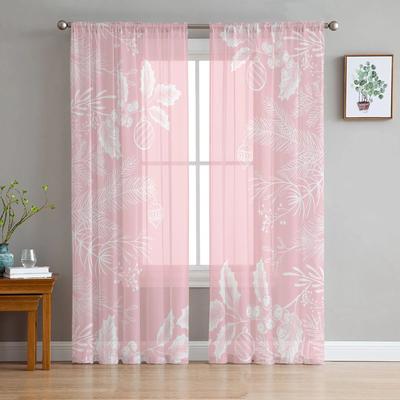 Weihnachtslaternenlinie, rosa Textur, Tüll in transparenten Vorhängen für Wohnzimmer, Küche, Fensterbehandlung, Chiffon-Vorhang, Jalousien