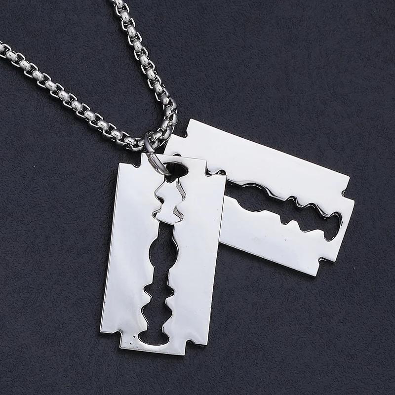 Modeschmuck Doppelkanten Rasierklingen Anhänger für Herren Halskette Lässig Männlicher Kragen Geschenke für Männer Frauen