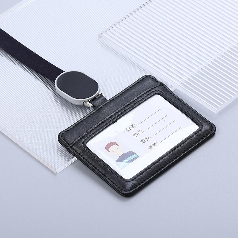 2025 NEW Real Leather Work Card Cases ID Certificate Holder with Retractable Badge Reel Lanyard