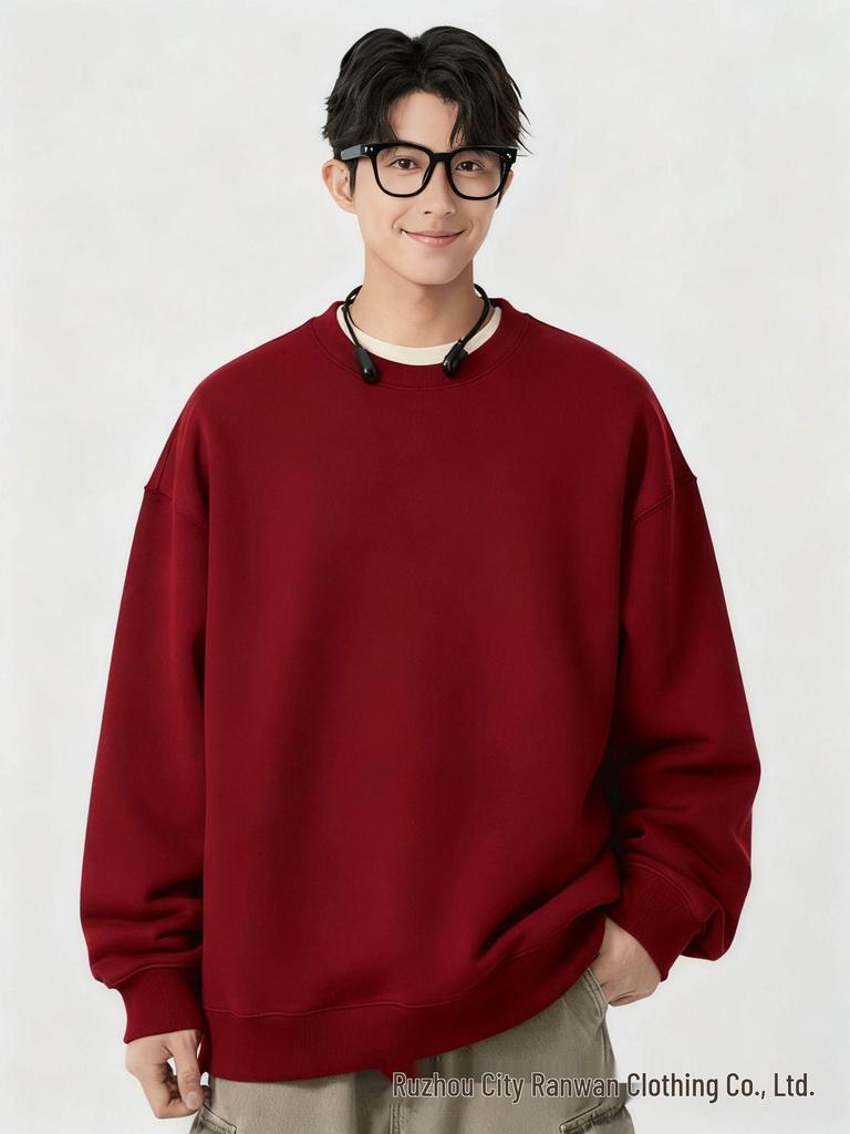 Men's Heavyweight Fleece Hoodie, Velvet-Lined, Thick, Super Soft, Round Neck, Loose Fit, Solid Color, Ideal for Autumn/Winter.