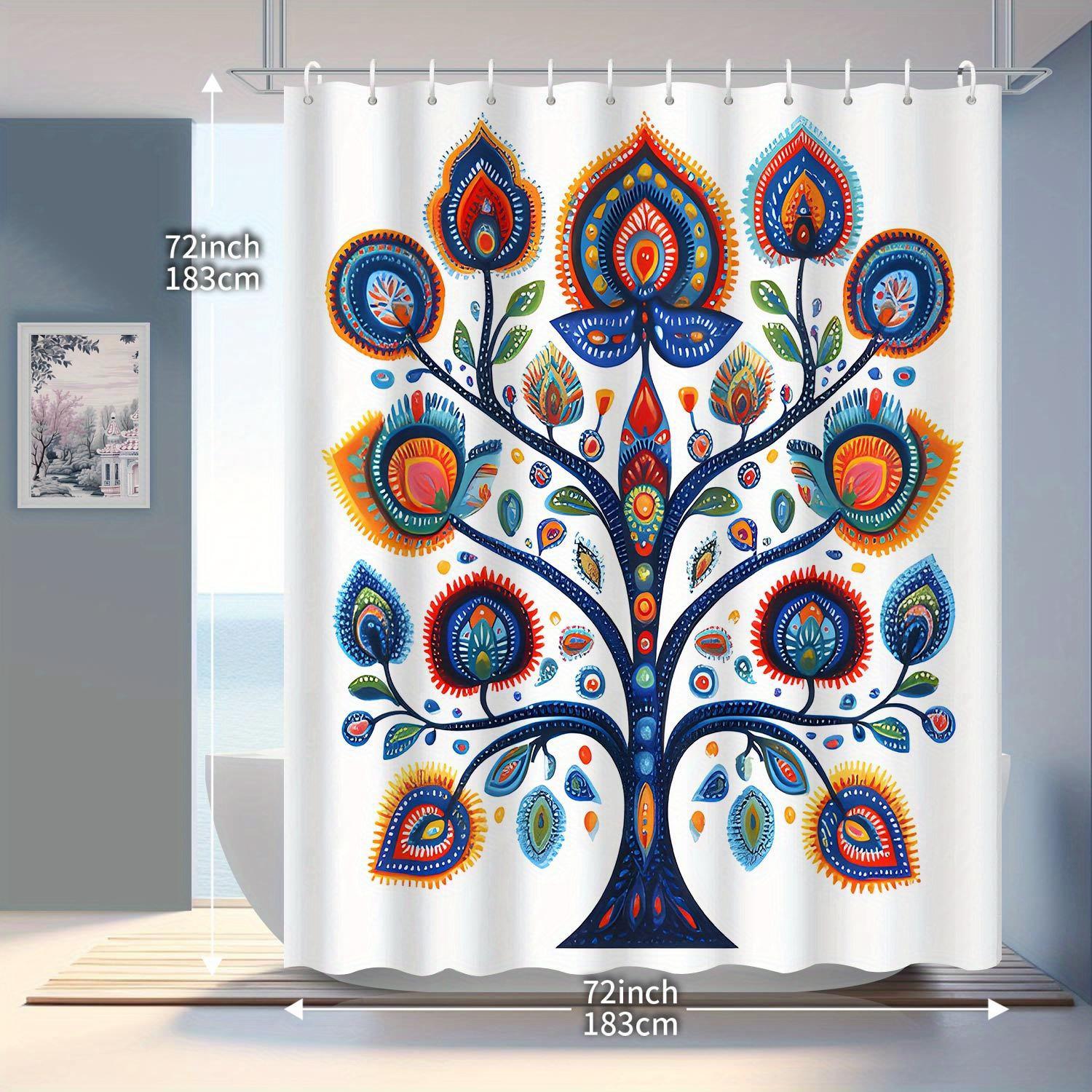 

Bohemian Abstract Big Tree Shower Curtain with 12 Hooks - Creative Bathroom & Home Decoration W90xH180cm