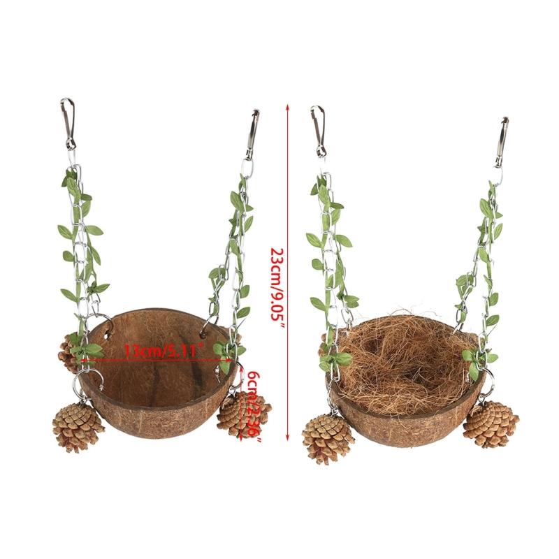 Hanging Bird House For Cage Bird Swing Toy With Chewing Toy Coconut Bird Nest Breeding Nesting Parrots Hanging Bed