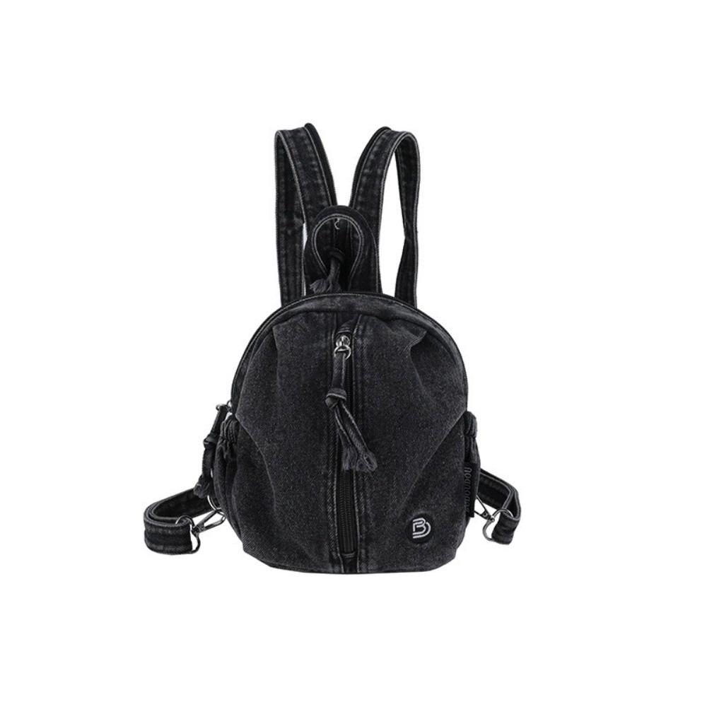 Soft Denim Denim Backpack Vintage Washed Multi Purpose Crossbody Bag Lightweight Versatile Travel Mini Purse Outdoor Travel чёрный