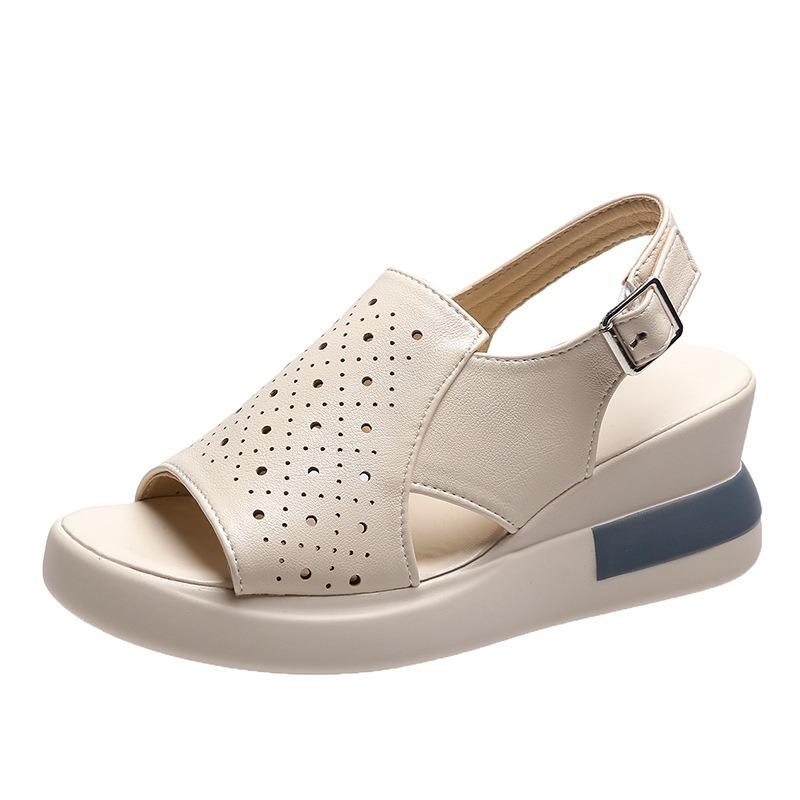 Thick-soled Wedge Sandals Women's New Summer High-heeled Fish Mouth Women's Shoes Hollow-out Heightening Muffin Large-size Sandals