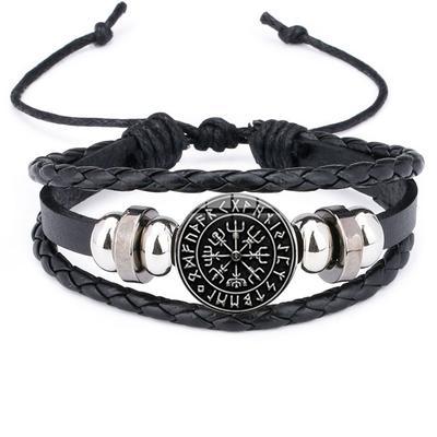 Viking Compass Bracelet Trinity Nordic Rune Odin Pattern Punk Black Leather Bracelet Gothic Fashion Men Bracelet Amulet Jewelry Gift