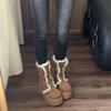 Winter Chunky Heel Women Fur Lining Snow Boots Concise Height Increase Shoes Ladies Comfort Warm Cotton Mid Calf Booties