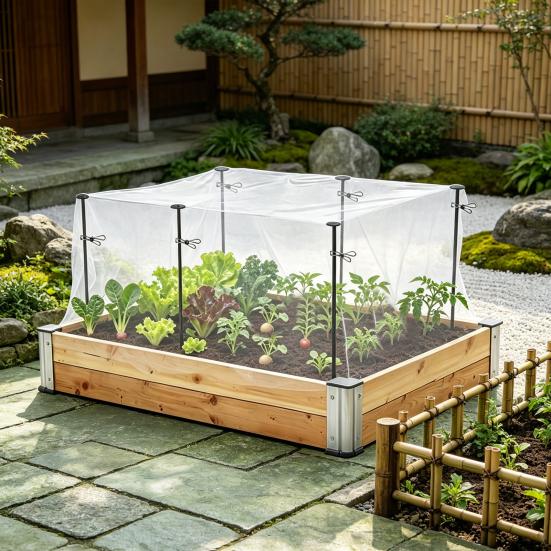 1 Set Raised Garden Bed Netting, Garden Bed Insect Netting Kit, 2.6ft Metal Support Stakes with 4Ft x 8Ft Fine Mesh