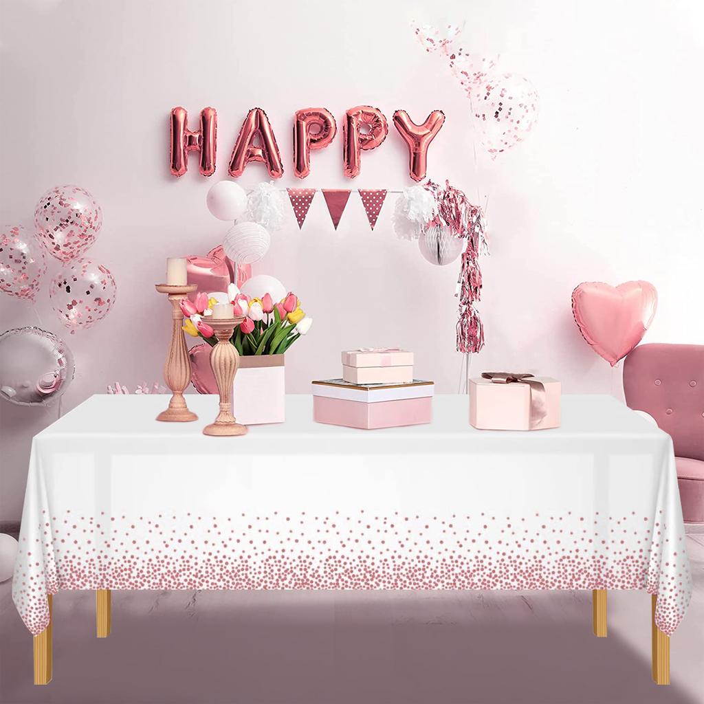 274*137cm Rose Gold Disposable Tablecloth Plastic Dot Table Cloth Cover Kids Adult Birthday Party Decoration Wedding Baby Shower