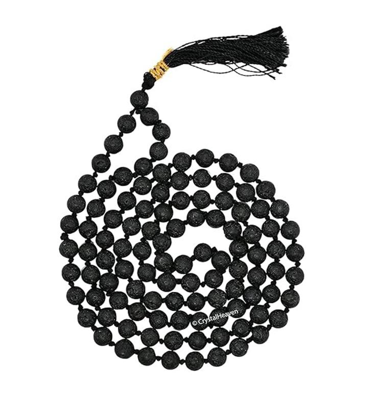 TreegoArt Lava Stone Crystal Japa Mala 108 Beads Buddhist Prayer Beads Agate Mala Chanting Nackless For Mens and Womens - 21 Inch Long Mala чёрный