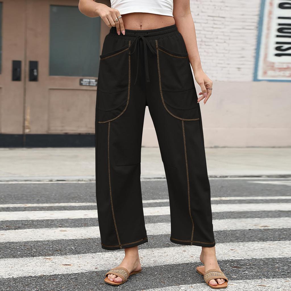 Women's Wide Leg Pants With High Waisted Straight Leg And Spliced Pocket Casual Pants