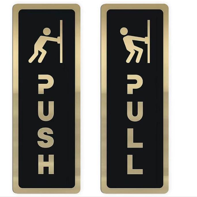 2 шт. Наклейки на дверь «Нажми» и «Тяни», Креативные наклейки на дверь, 3D зеркальные наклейки, Минималистичные наклейки на дверь для дома, ресторана, супермаркета 5x15cm