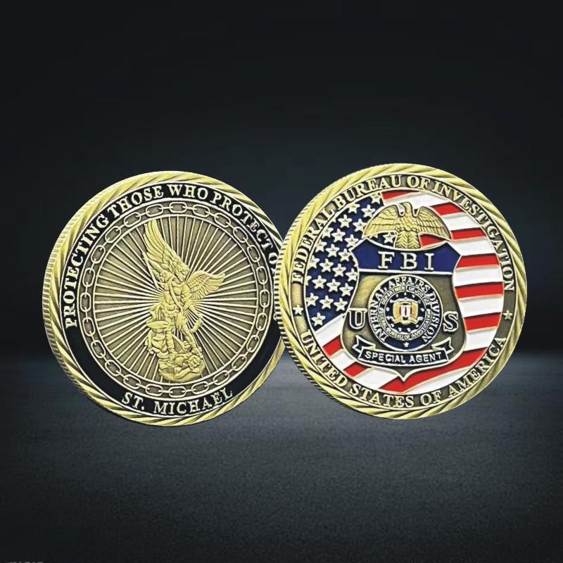 1PC United States Federal Bureau of Investigation Souvenir Gold Plated Coin Collection ST. Micheal Commemorative Coin Challenge Coin
