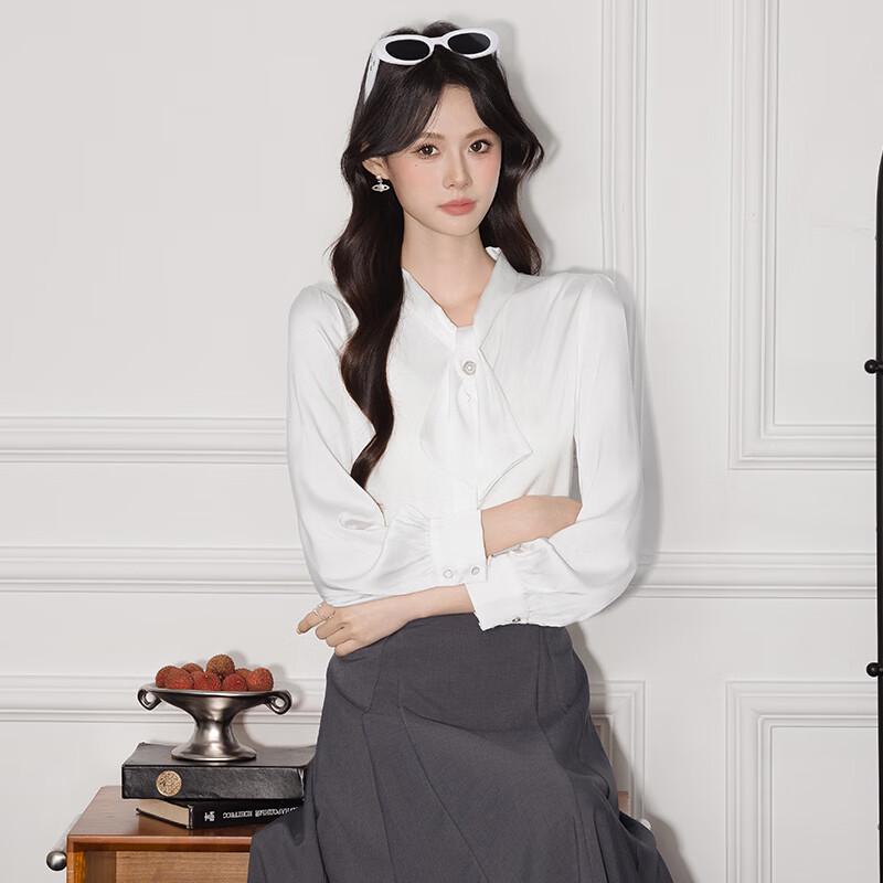 Women's Long Sleeve Scarf Tie Shirt