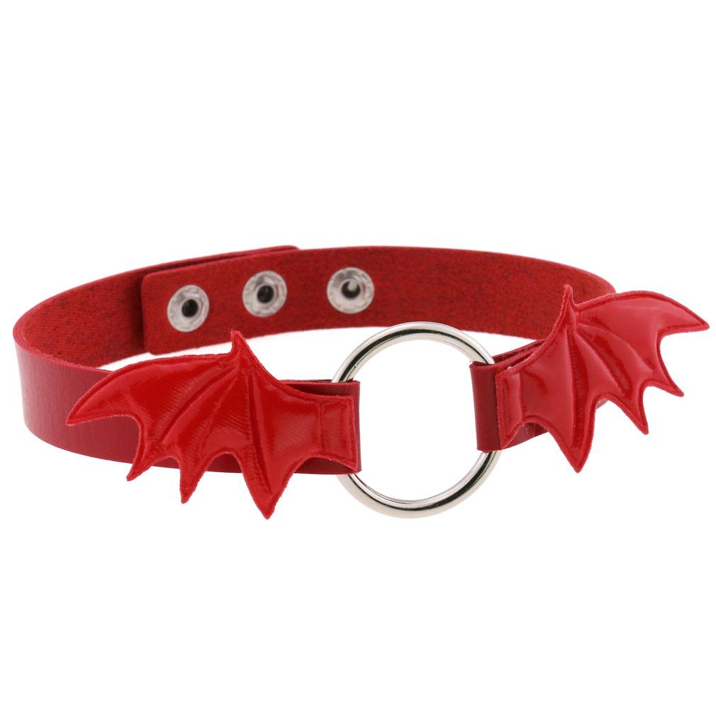 Red Leather Spiked Choker Punk Collar Women Men Bat Heart Chocker Chunky Necklace Goth Jewelry Metal Gothic Emo Accessories