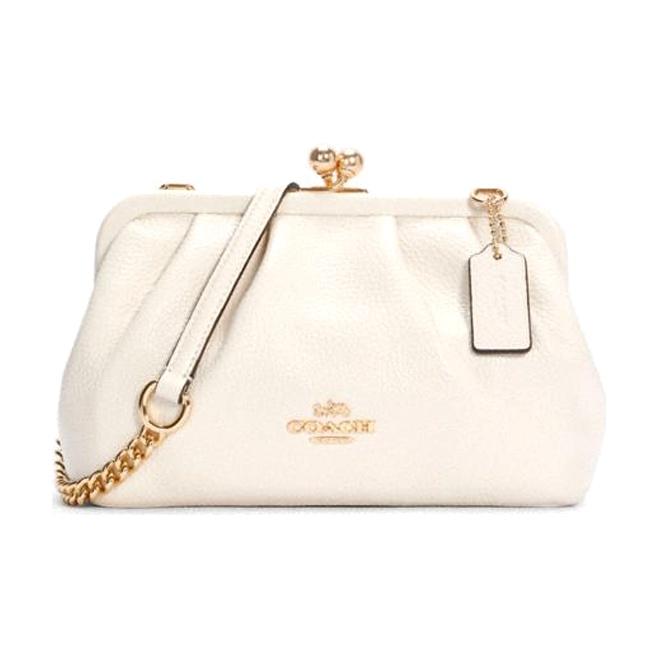

Coach Ivory Pebbled Leather Nora Kiss-Lock Crossbody Bag with Gold Hardware for Daily Use Basic Set (Bag+Dust Bag)