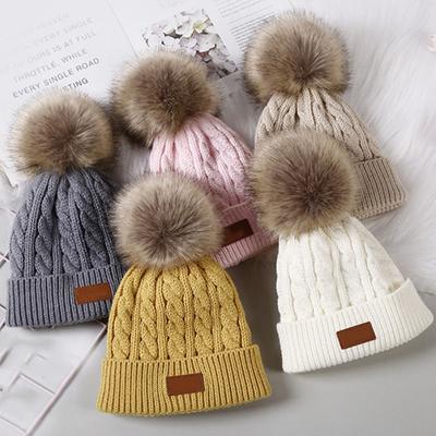 Babymütze mit süßem Pompom, Babymütze, Beanie, Herbst-Winter, warm, gestrickt, für Kinder, Mädchen, Mützen mit festem Haarballen, elastische Kindermützen, Motorhaube