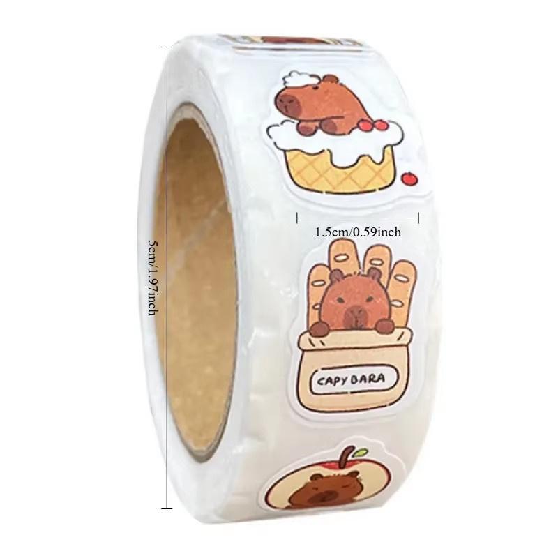 500Pcs Capybara Stickers Roll Waterproof PVC Self-Adhesive Decals Cute Animal & Food-Themed Perfect for Laptops Scrapbook Phones