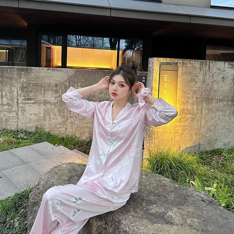 

Покер Новая весенне-осенняя пижама из ледяного шелка для женщин Милый тонкий стиль Высококачественная домашняя обстановка L розовый