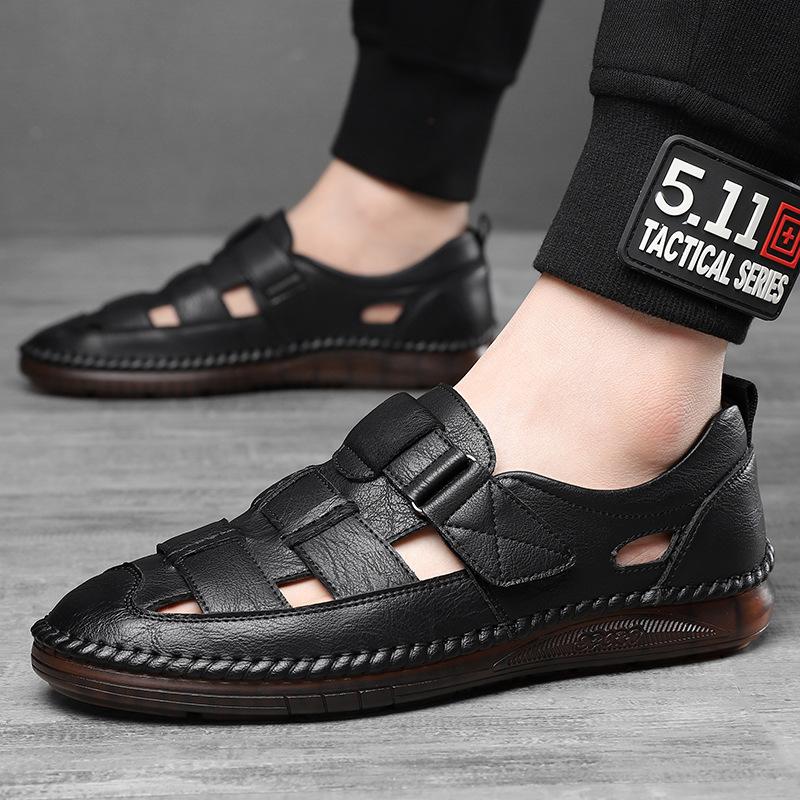 Genuine Leathe Summer Special Offer Men's Business Casual Hollow Work with Holes Leather Sandals Men's Work Hole Sandals