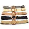 Summer Women Elastic Belt Round Buckle Vintage Boho Straw Woven Belt Dress Belt