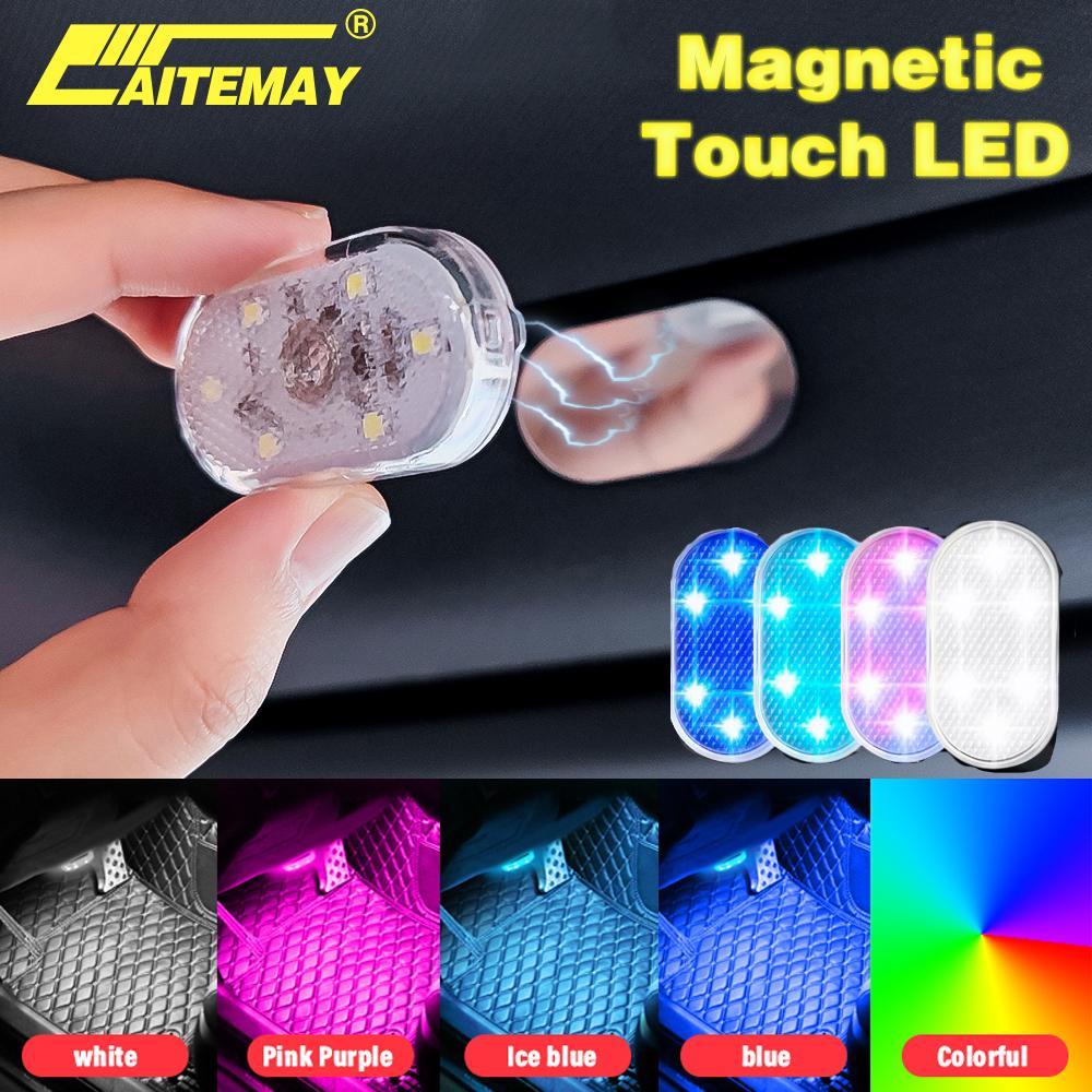 1pcs Magnetic Car LED Touch Lights USB Interior Light Wireless Roof Ceiling Reading Lamps for Door Foot Trunk Storage Box