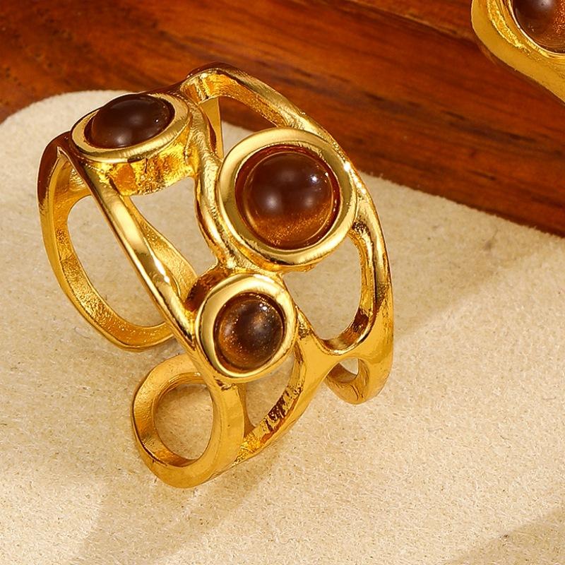 Retro-style Open Ring with Tiger-eye Stone Finger Ring - Fashionable, Elegant and High-end Accessory for Hands