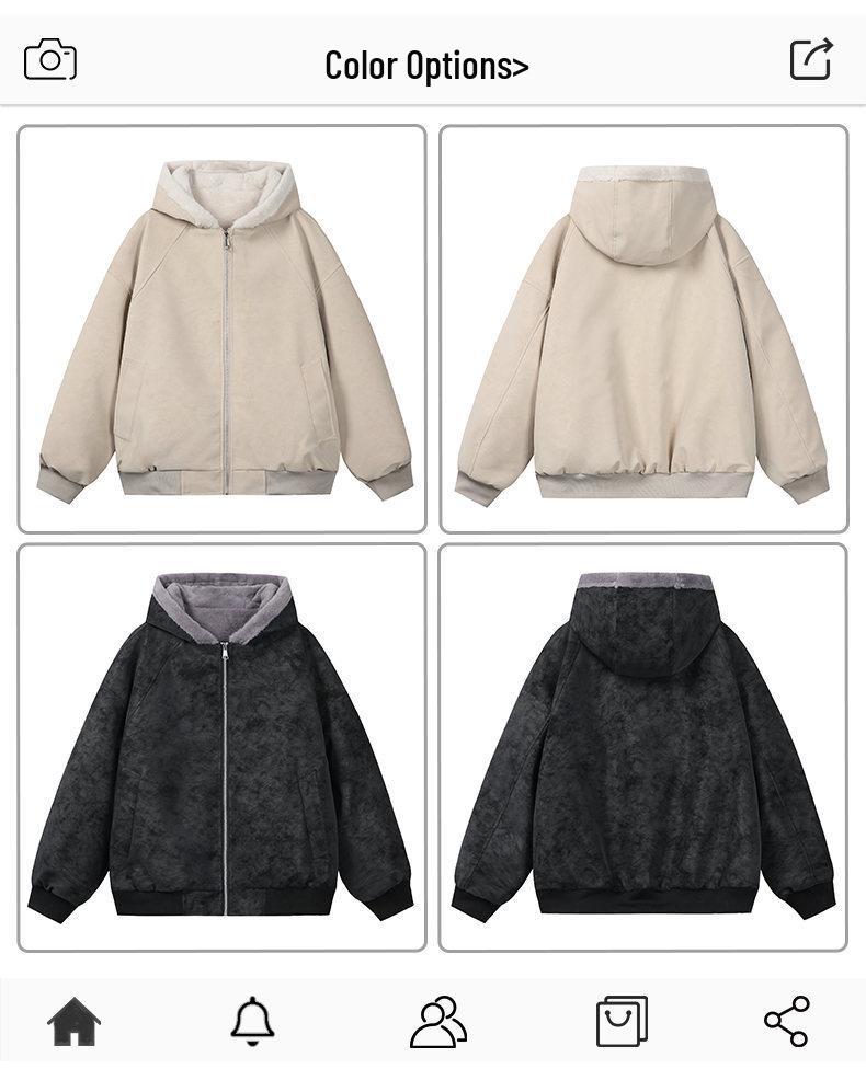 Zuo Shan Diao Winter Leather Jacket with Fur Collar - Couple Style, Plush Velvet, Thickened Cotton, Lychee Pattern