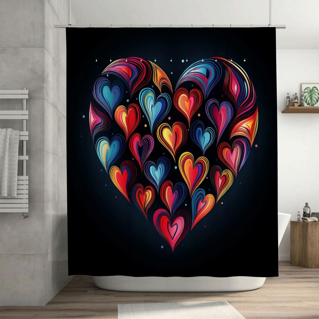 3D Colorful Heart Shower Curtain | Vibrant and Modern Bathroom Decor
