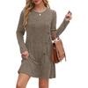 Women's Ribbed Knit Long Sleeve Dress with Side Buttons and Pockets Casual Fall Mini Dress