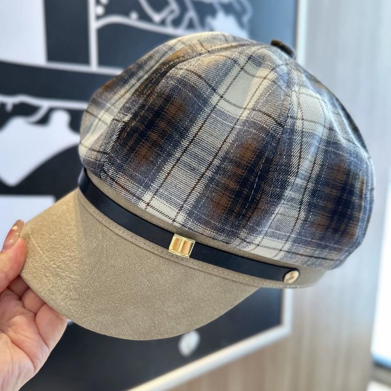 

Ранняя осень новая клетчатая вставка восьмиугольная шляпа женская с пряжкой на ремне кепка газетчика тренд Head circumference 54-59CM