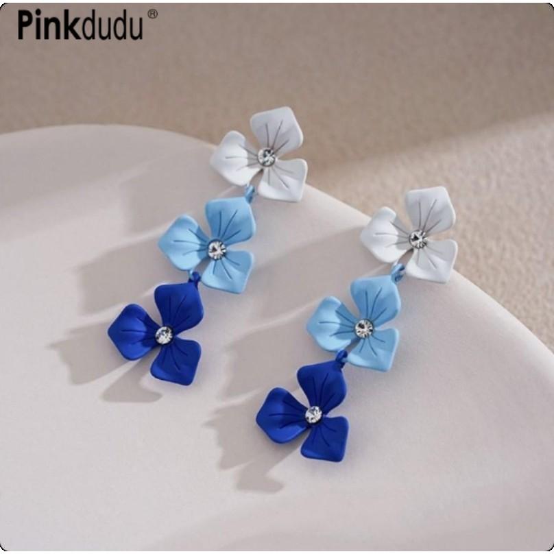 Pinkdudu Vintage Blue Flower Metal Earrings Simple Trendy Drop Earrings Women Jewelry PD2278